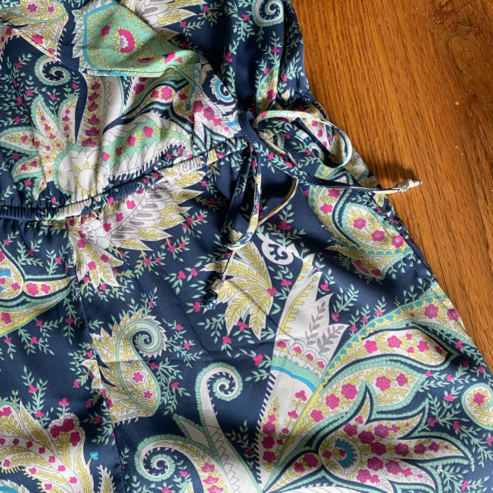 Blue Floral Paisley Ruffled Romper - Picture 4 of 8